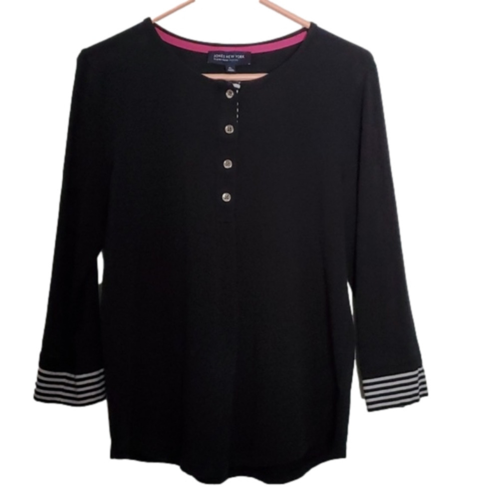 Jones New York Signature Petites Black 3/4 Sleeve Top Size PL